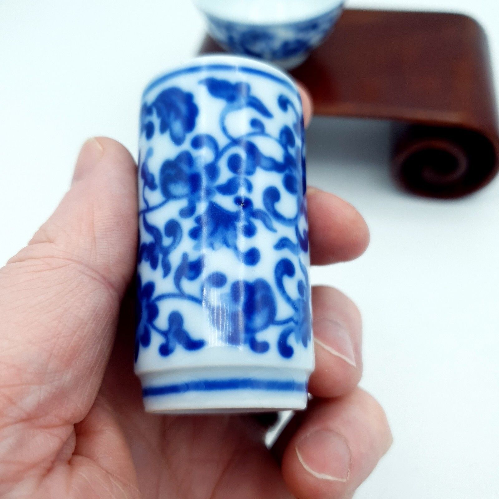 Chinese Tea Wine Tasting Set Wood Scroll Base Da Qing Guangxu Nian Zhi Repro photo vintage