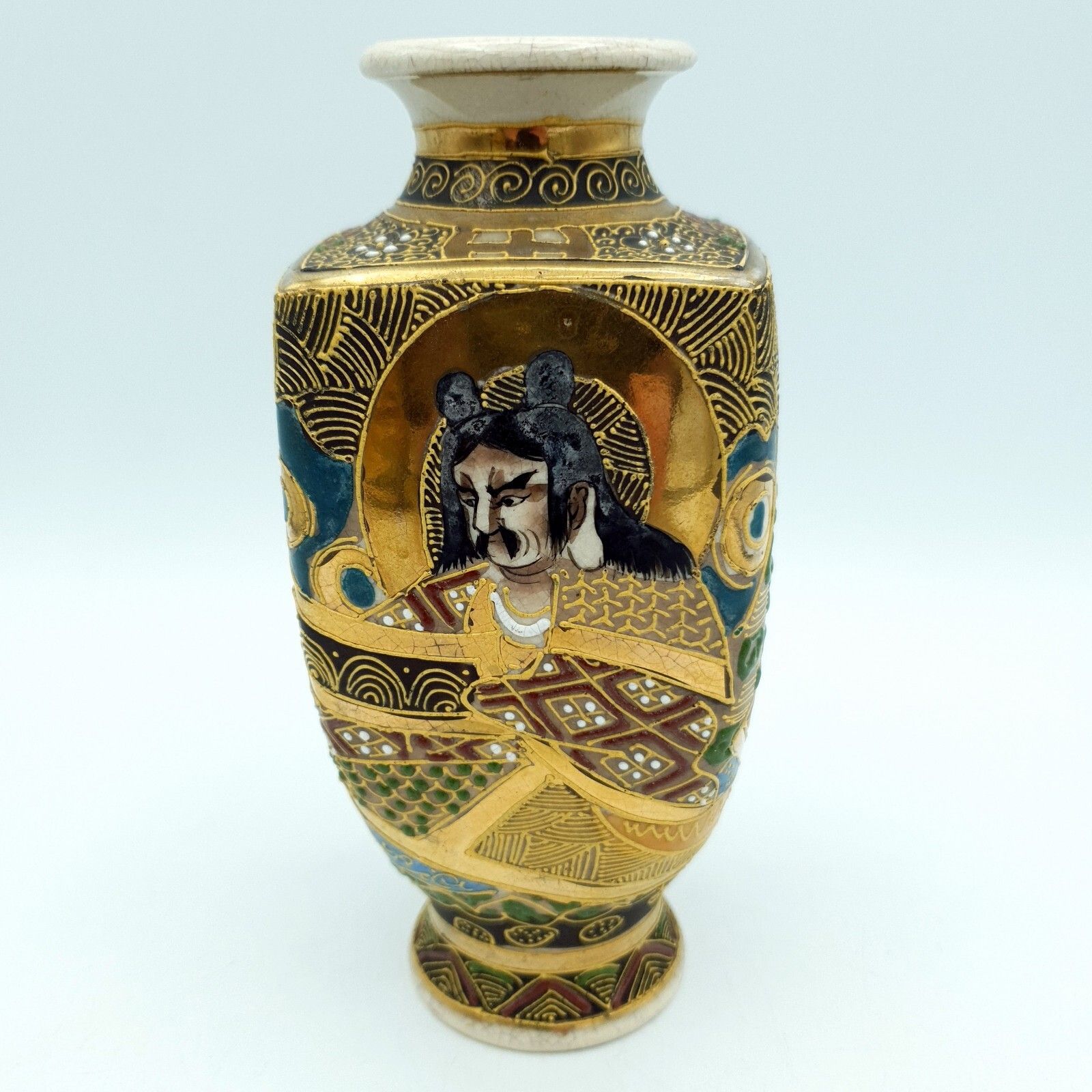 Kusube Satsuma Vase X 2 Vintage Hand Painted Enamel Pottery Vases H15cm (1 Chip) photo vintage