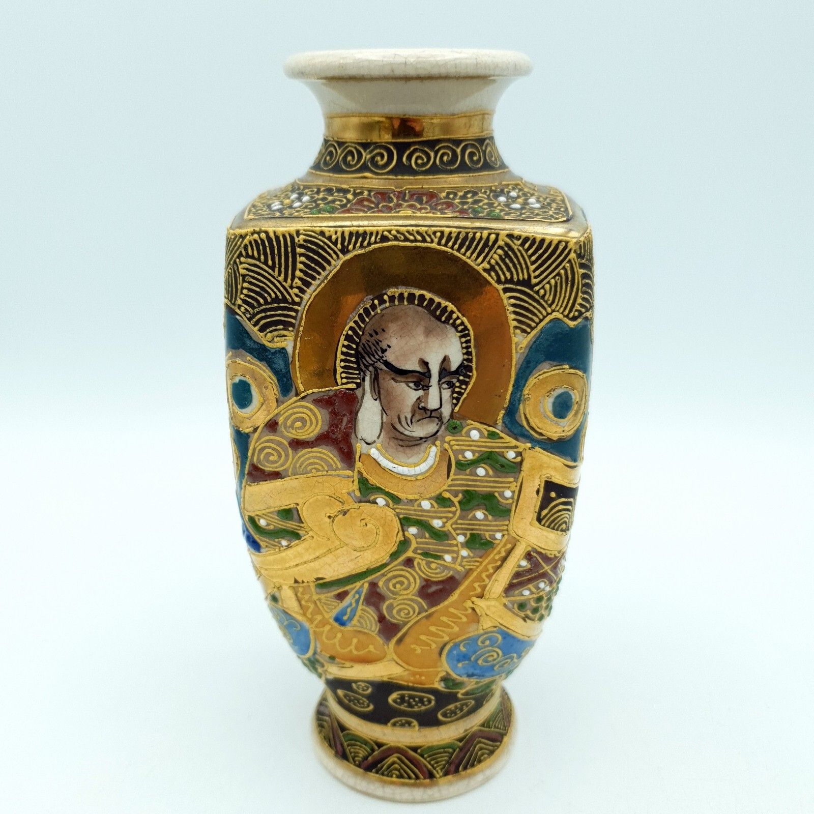 Home Decor Kusube Satsuma Vase X 2 Vintage Hand Painted Enamel Pottery Vases H15cm (1 Chip) photo