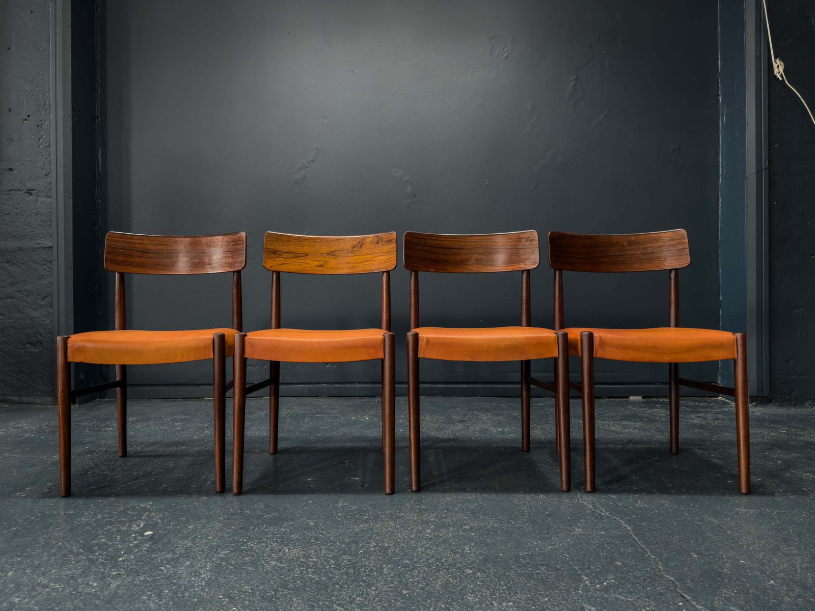 Set Of 4 Rosewood And Leather Chairs