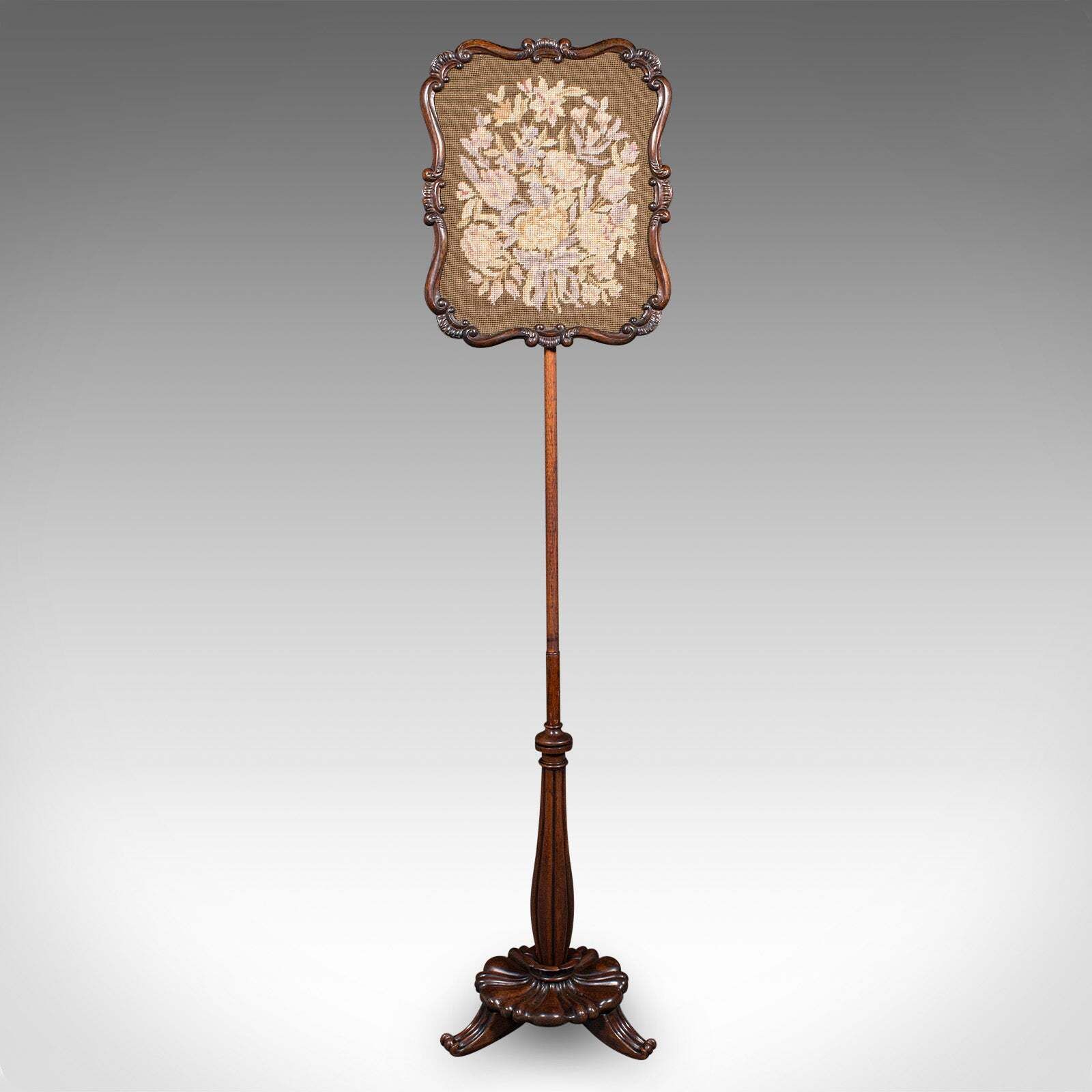 Antique Fireside Pole Screen, English, Needlepoint, Adjustable, William IV, 1835 photo furniture