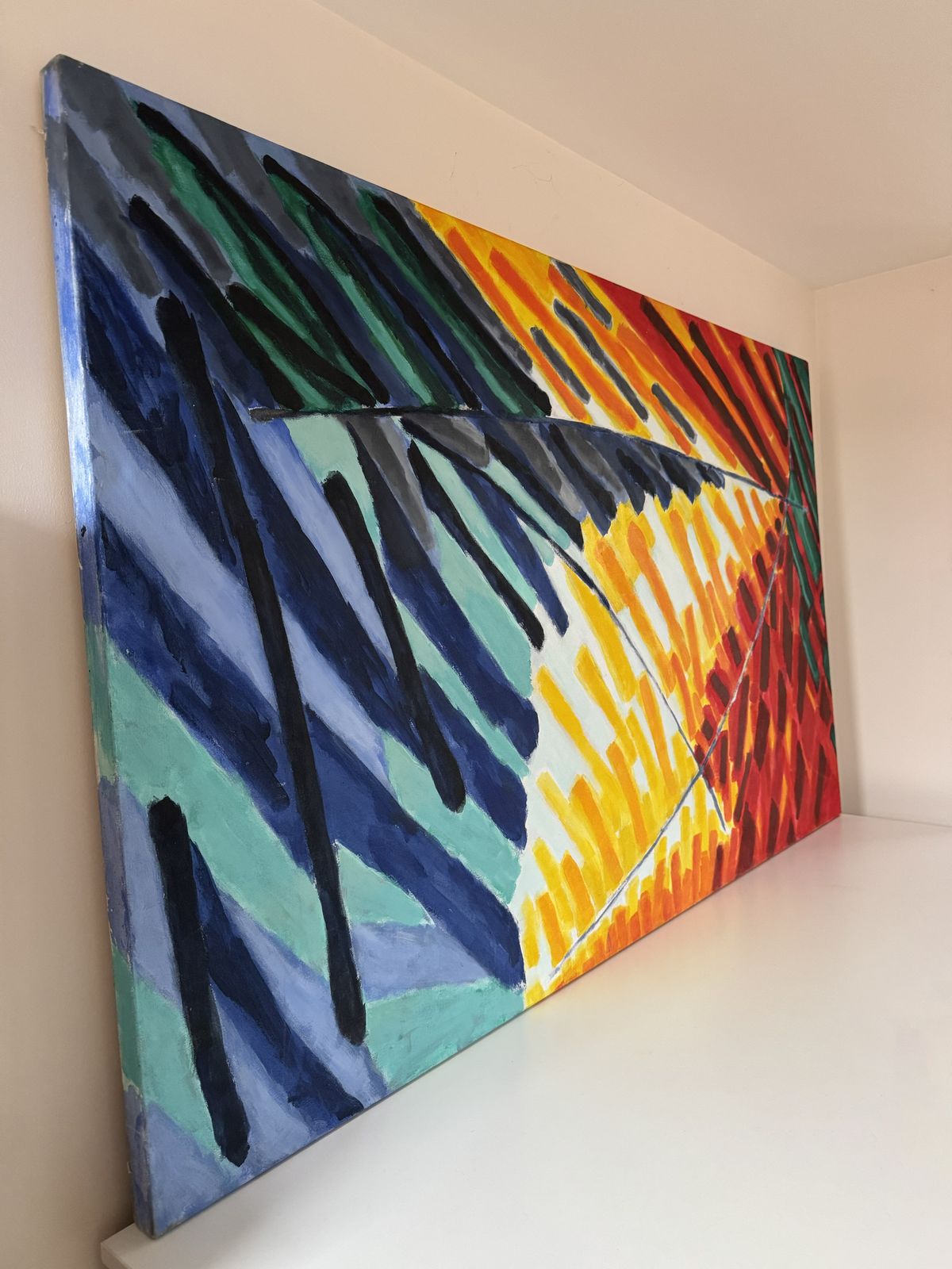 Rare Large Striking Abstract Painting "Night Trouble" By Sylvia Guirey 1983 photo vinterior