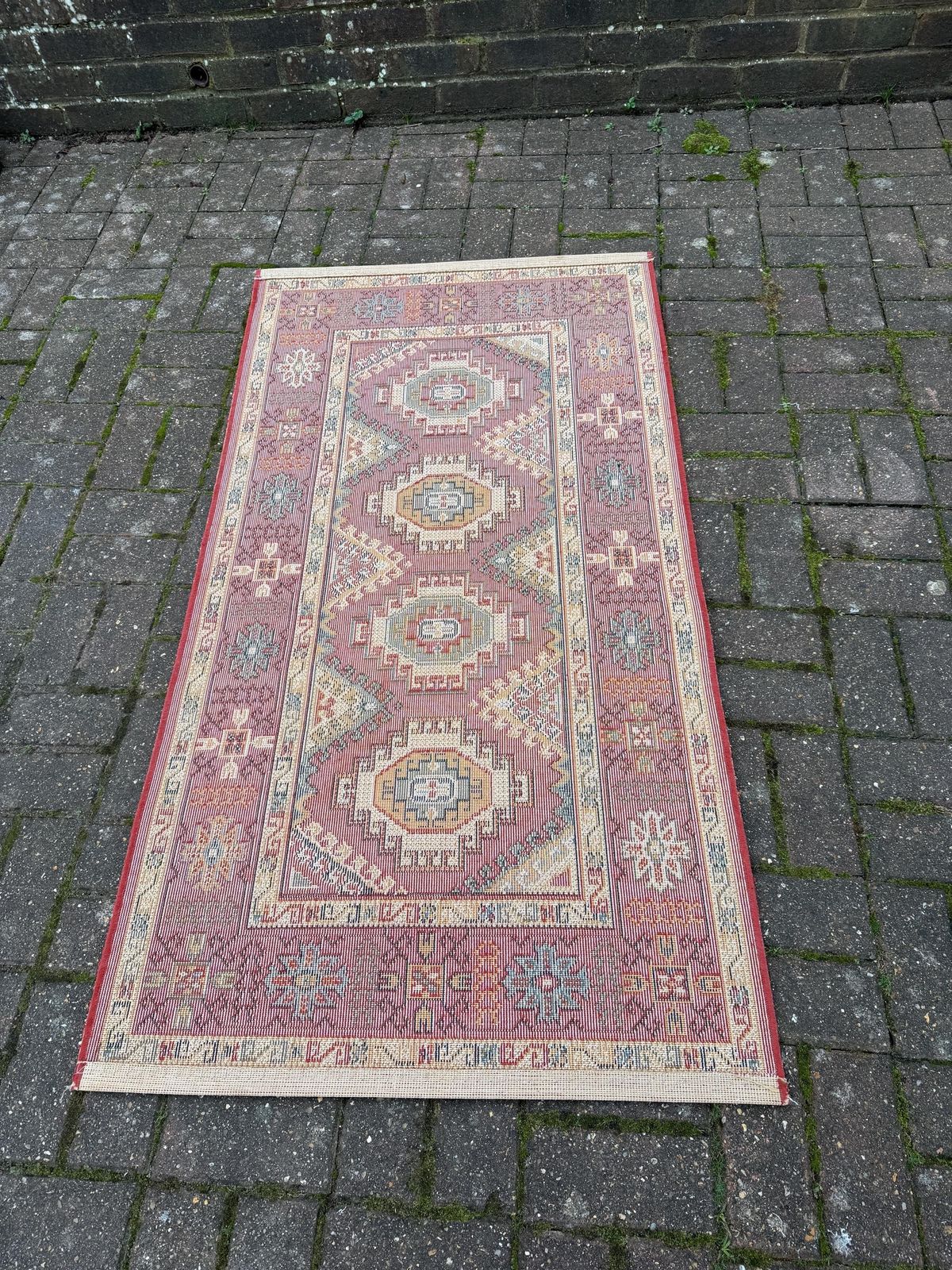 photo for sale Vibrant Retro Wool Rug With Geometric Aztec Like Pattern   80cm X 150cm