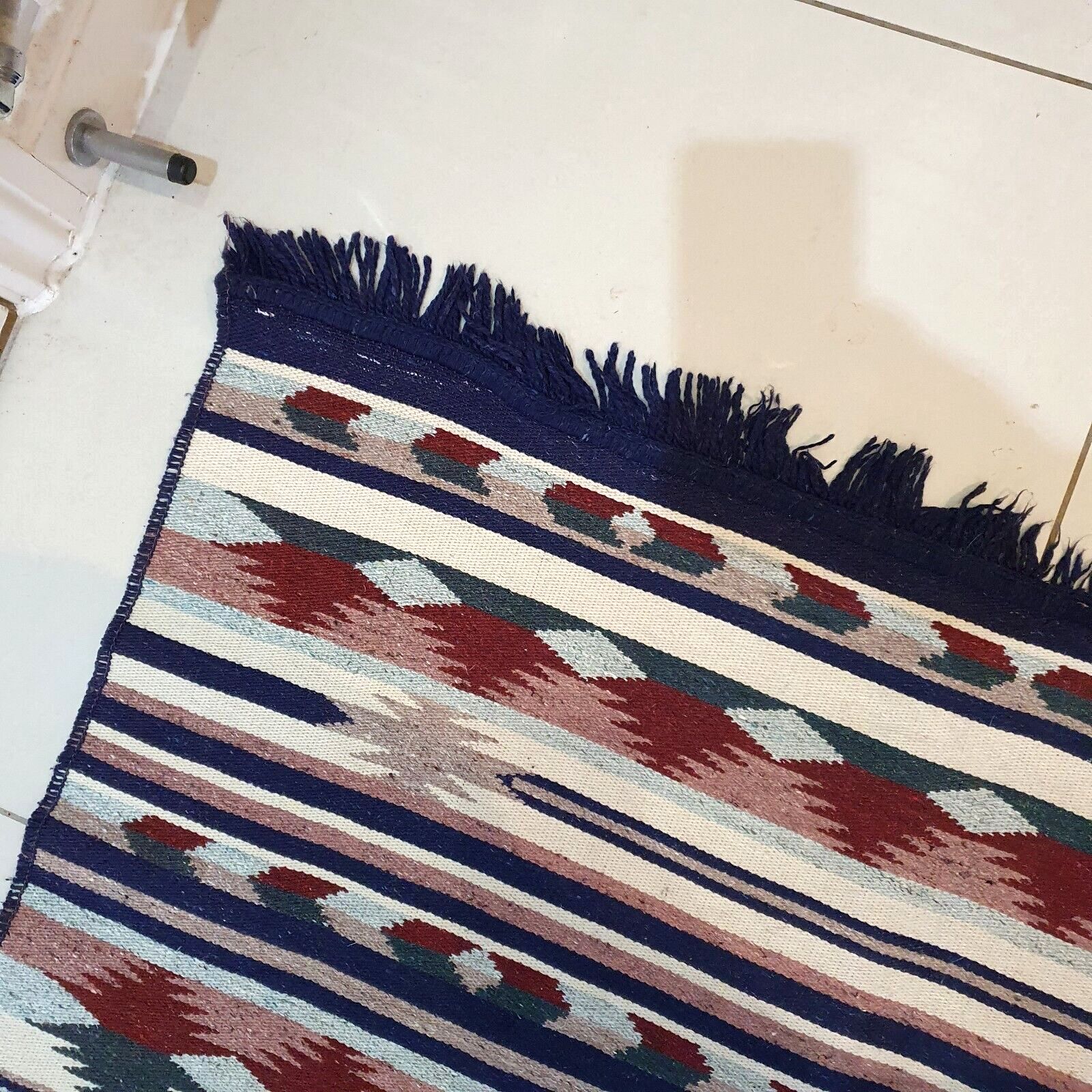 photo for sale Handwoven Mexican Zapotec Wool Rug Geometric Pattern Mid Century 58" X 39" Vtg