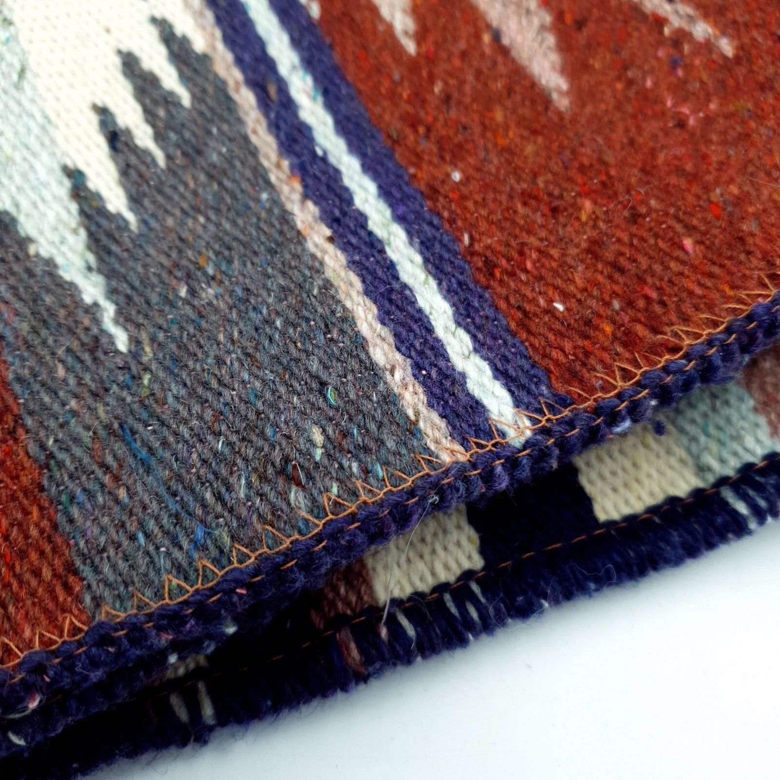 165.0 Handwoven Mexican Zapotec Wool Rug Geometric Pattern Mid Century 58" X 39" Vtg photo