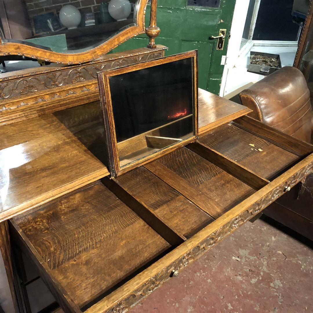 photo for sale Vintage Light Oak Dressing Table Mirrored With Drawers Below 1930s