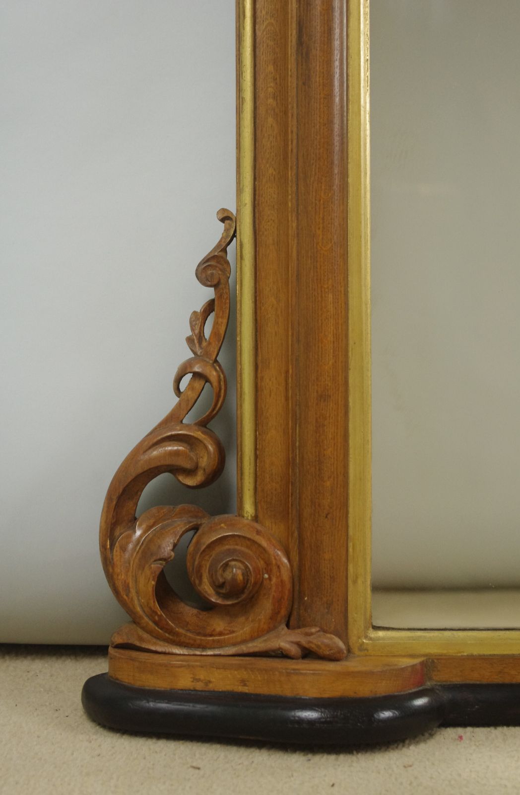 Large Victorian Oak And Parcel Gilt Arch Top Overmantle Mirror photo vintage