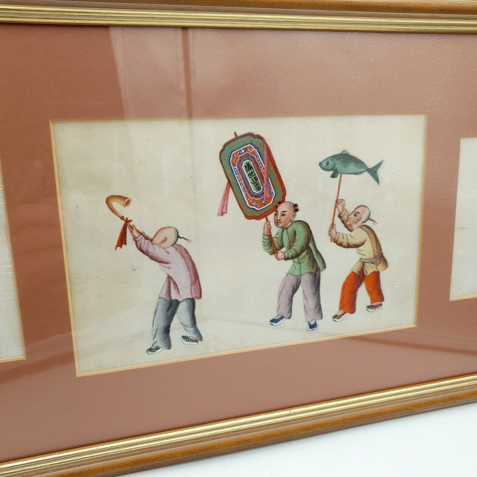 Antique Chinese Pith Paper Painting 19th Century Qing Dynasty Music Festival photo for sale