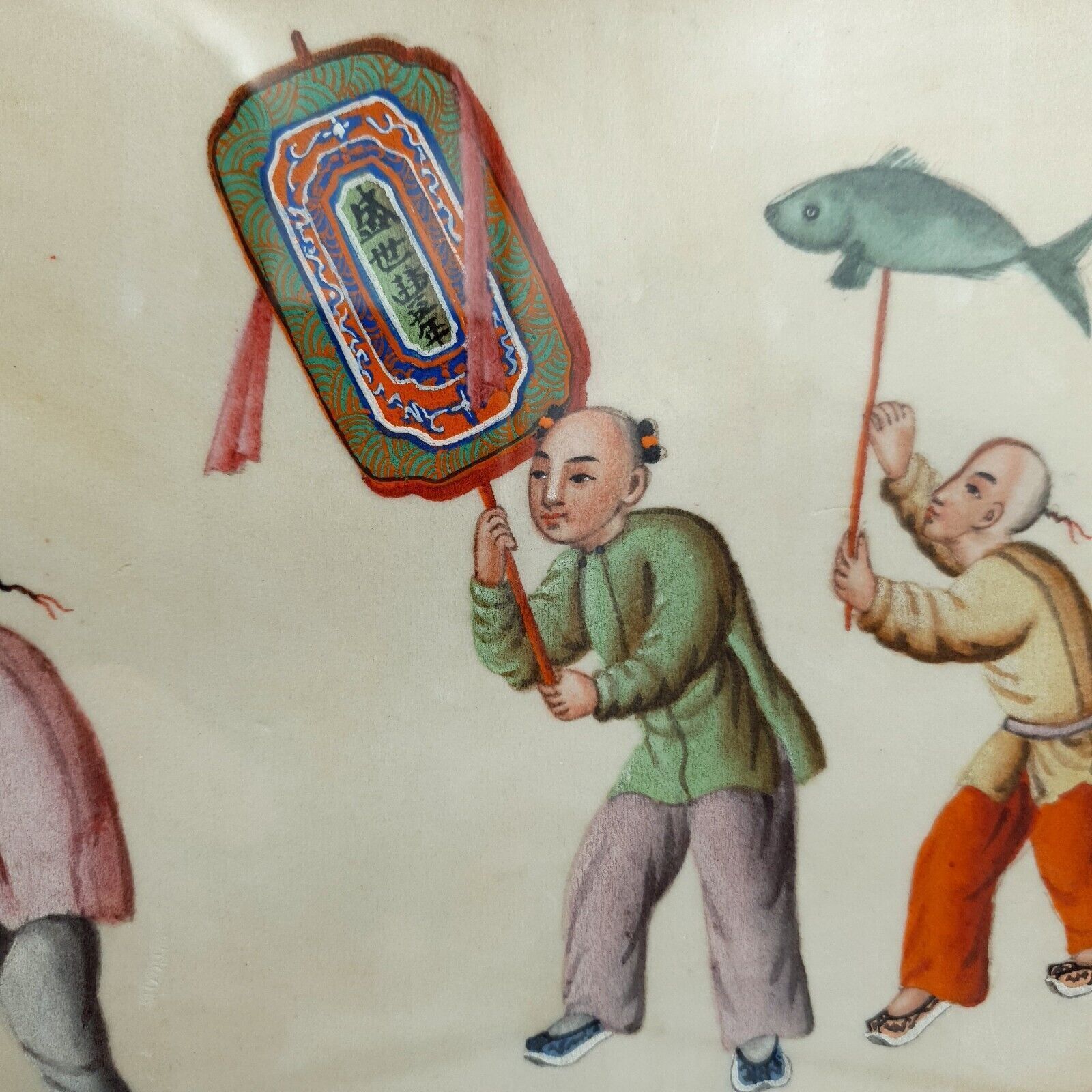 Antique Chinese Pith Paper Painting 19th Century Qing Dynasty Music Festival photo vintage