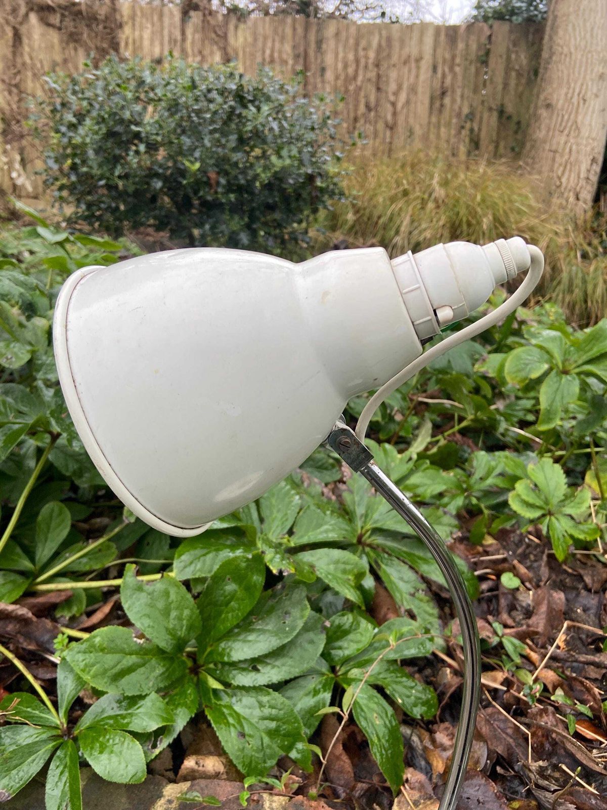 Authentic Mid Century Desk Lamp In White And Silver Metal. Quality Retro Desk Or Study Lamp. photo furniture
