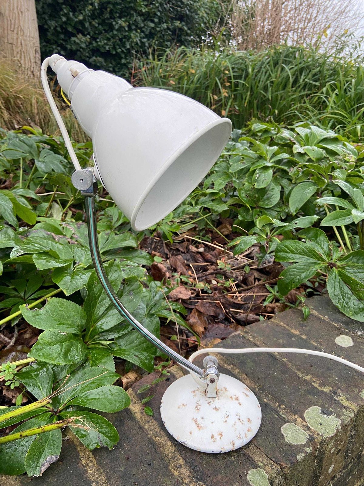 Authentic Mid Century Desk Lamp In White And Silver Metal. Quality Retro Desk Or Study Lamp. photo buy