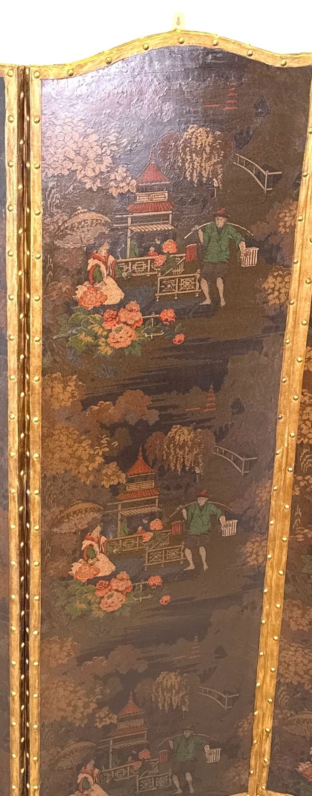 Home Decor Four Fold 19th Century Chinoiserie Leather Screen (England, Circa 1890) photo