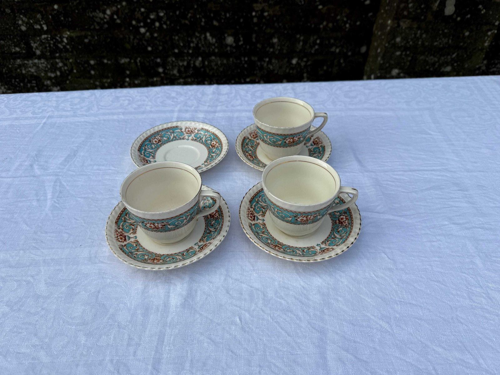 photo furniture Vintage Tea Service By Johnson Bros, Old English China Floral, Cups Saucers Side Plates Milk Jug Bowl Cake Plate   Super Tea Set 31 Pieces