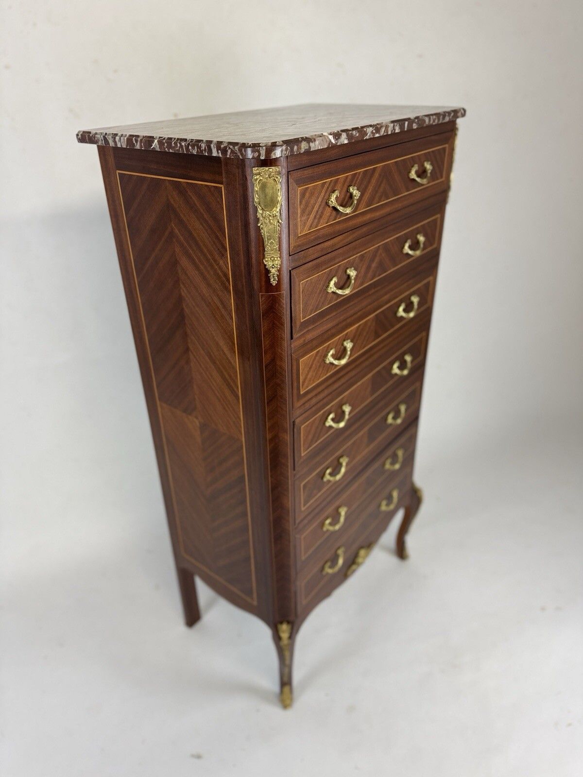French Marble Top Tallboy Chest Of Drawers Louis XV Style photo Furniture