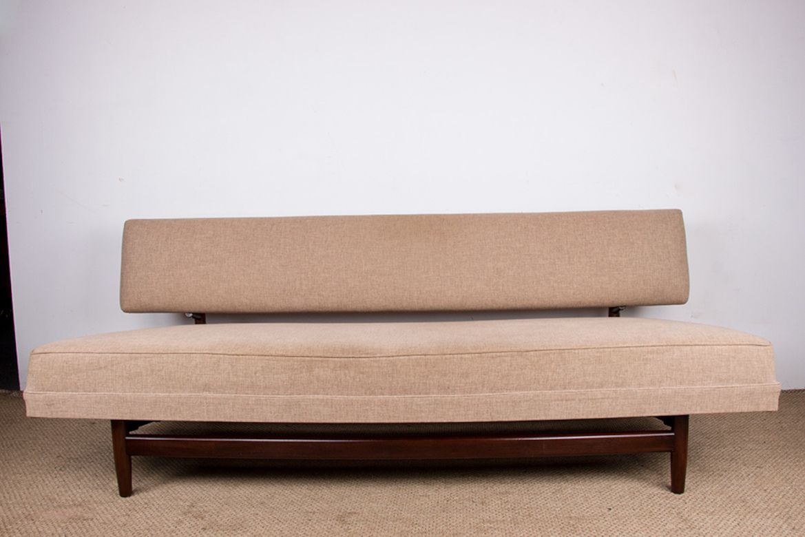 Grand canapé, méridienne, scandinave en teck et tissu neuf, 1960. photo buy