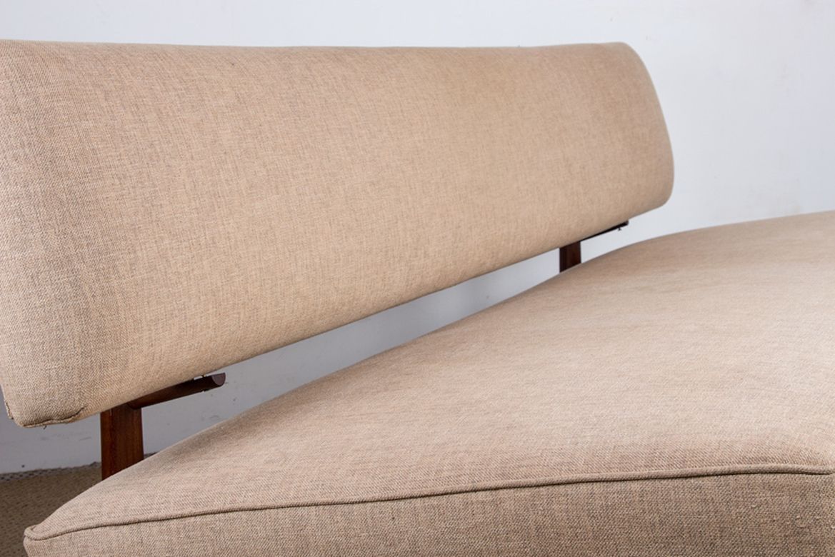 Grand canapé, méridienne, scandinave en teck et tissu neuf, 1960. photo vinterior