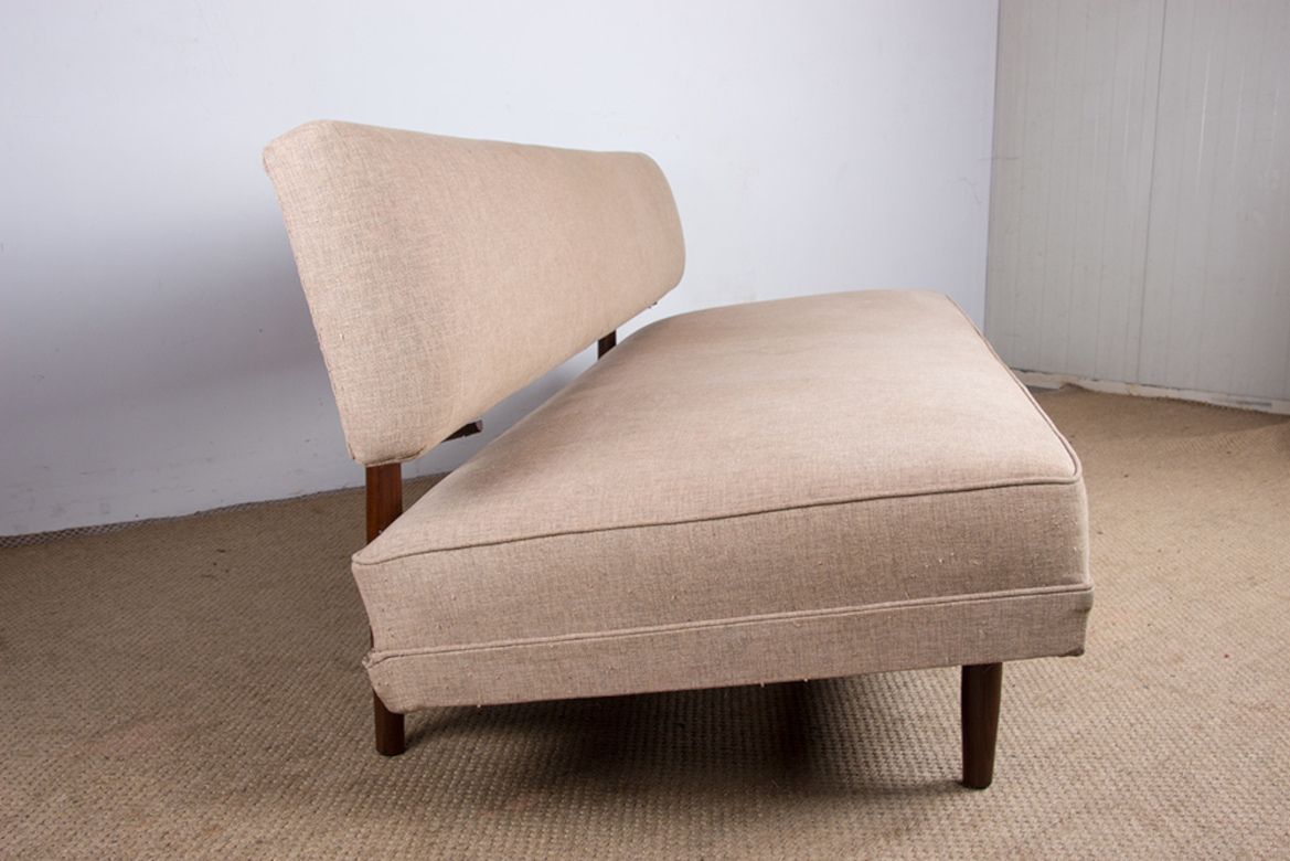 Large Sofa, Daybed, Scandinavian In Teak And New Fabric 1960. photo vintage
