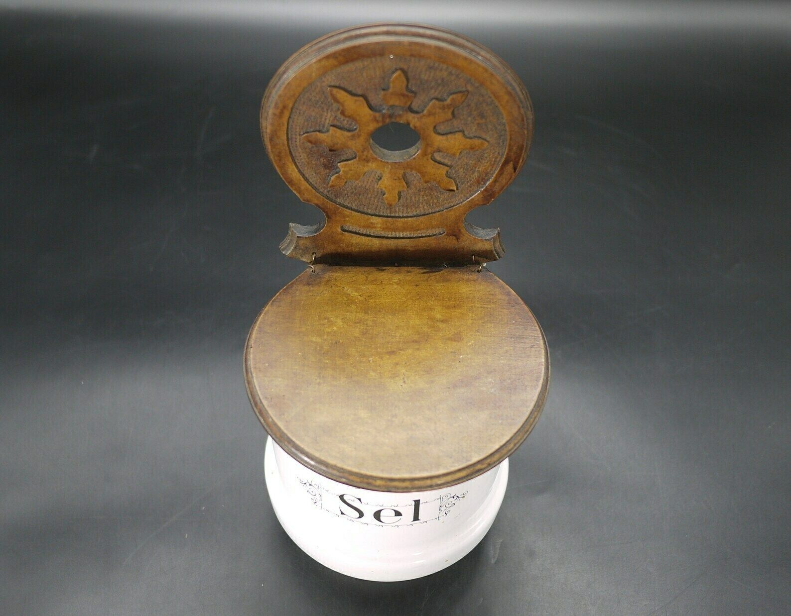 Antique French Provencal Salt Box Wood And Enamel photo vintage