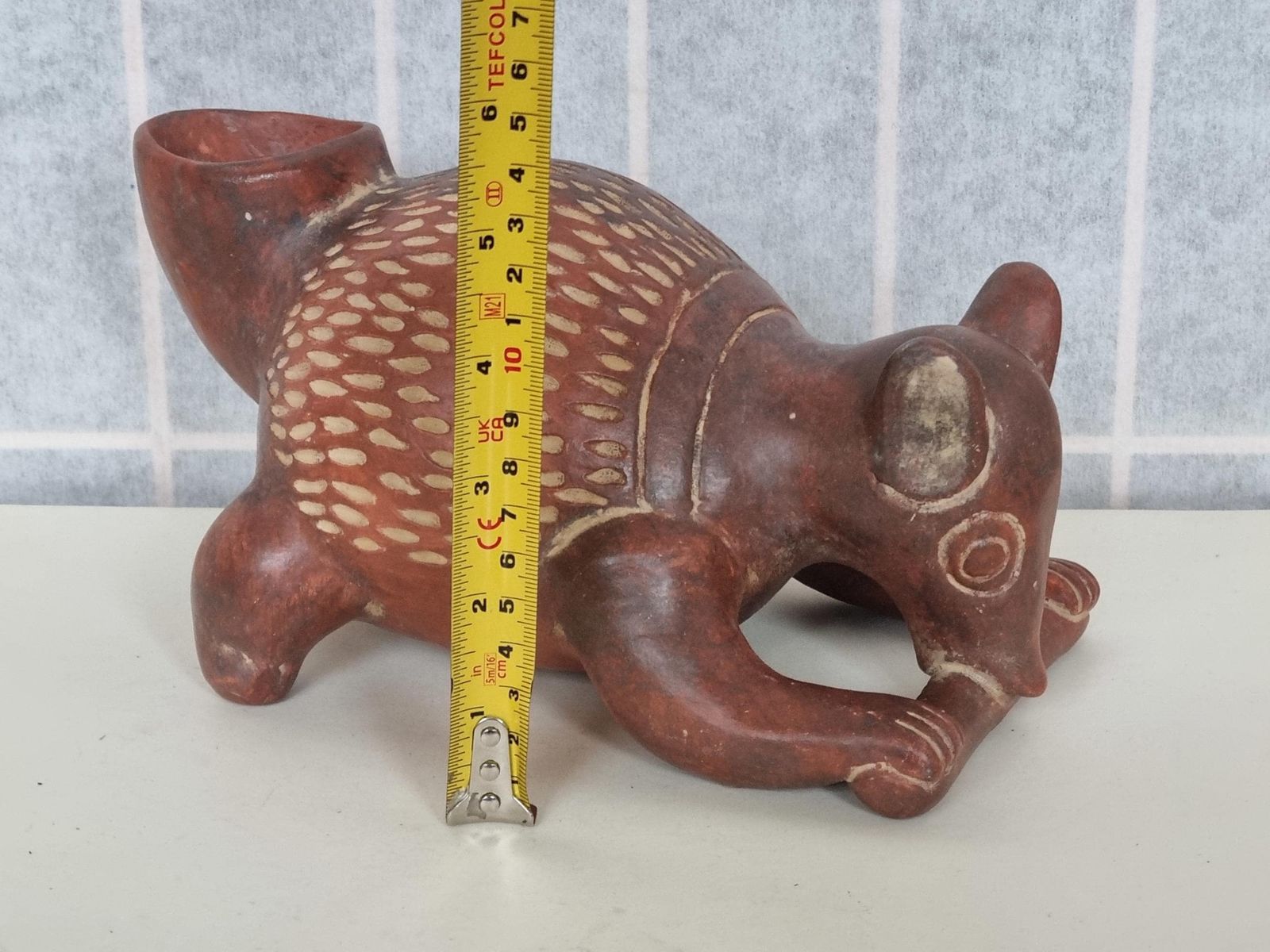 Mexican Clay Coati Sculpture | Inah Museum Reproduction | Pre Hispanic Style Pottery Animal Vessel | Aztec Maya Inspired Art Decor photo furniture