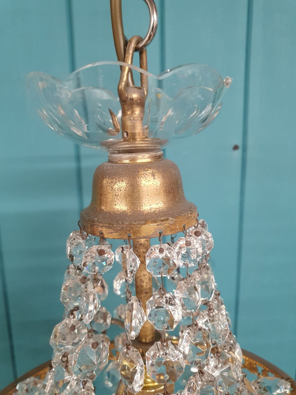 Early 20th Century Swag Chandelier With Prisms 10" photo buy