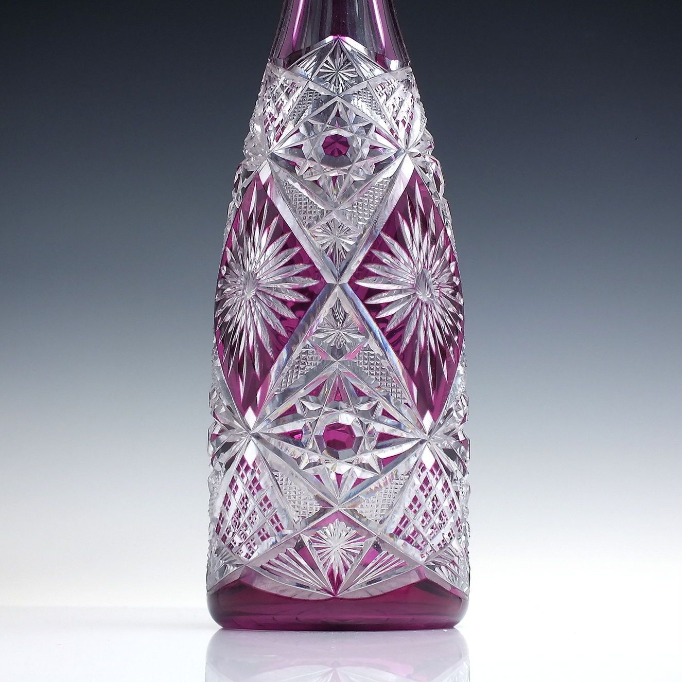 Tall Val St Lambert Brilliant Cut Crystal Amethyst Decanter C1930 photo for sale