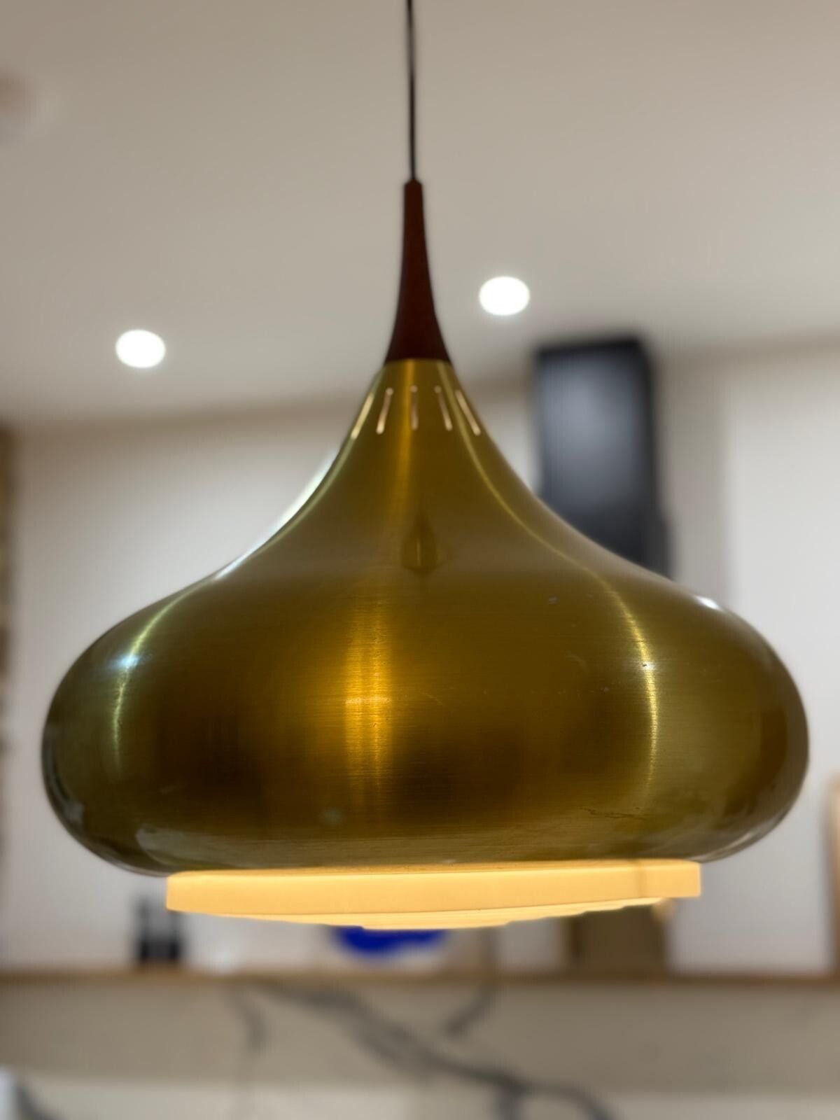 Pendant Lamp 1960's Copper Plated And Mango Wood Vintage