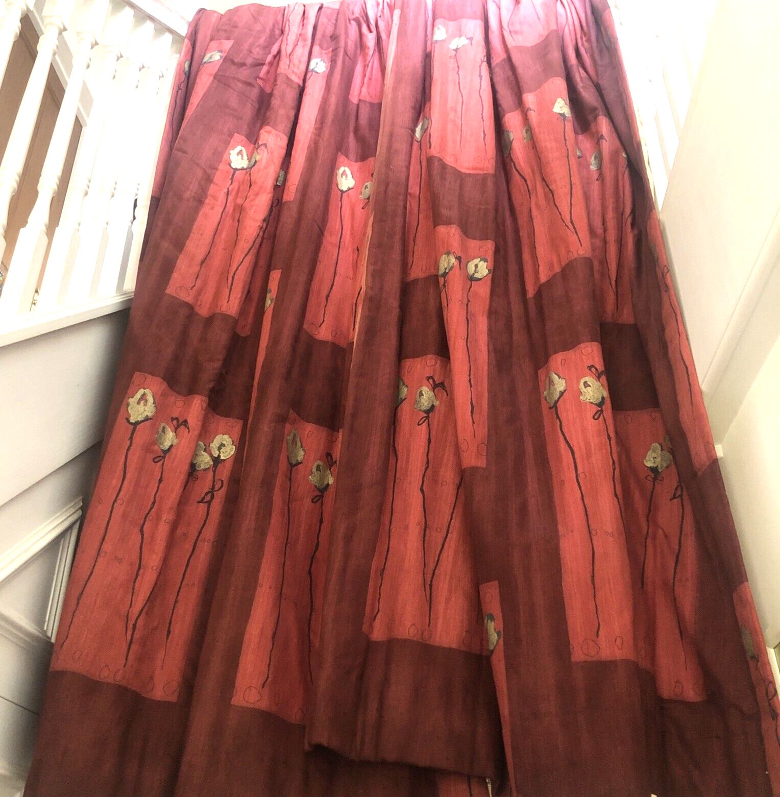 Vintage Pair Of Red Interlined Mtm Curtains 80 X 209cm Per Panel & Pelmet