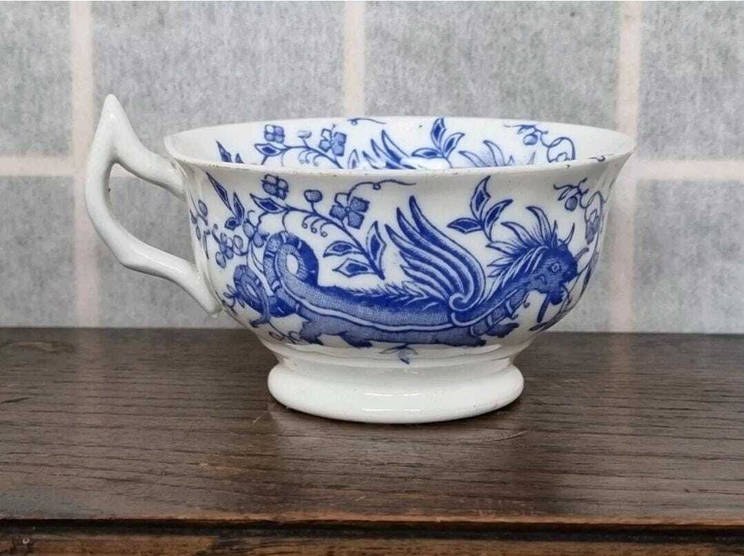 Dragon Teacup Chinese Blue White Design | 19th Century English Porcelain | Hand Painted Chinoiserie Tea Cup | Oriental Antique Gift photo furniture