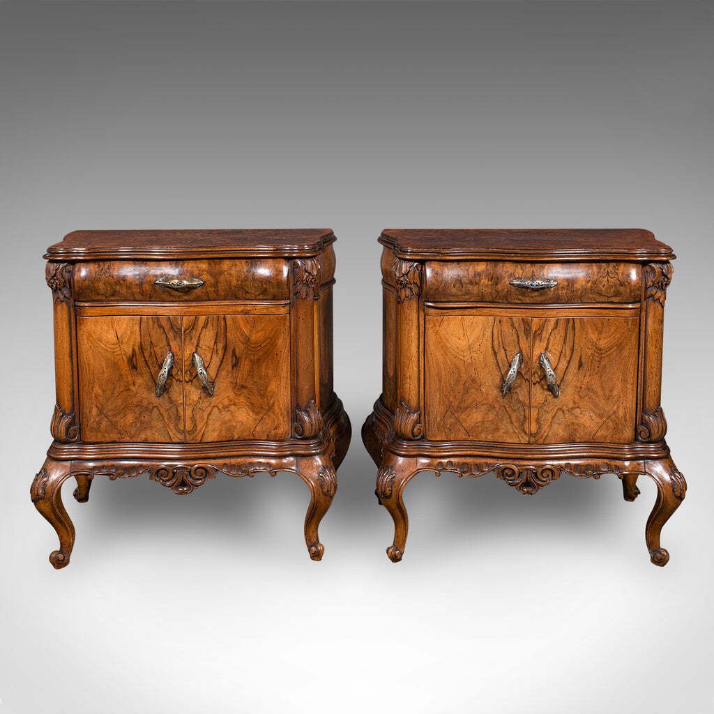 Pair Of Vintage Bedside Cabinets, Italian, Walnut, Bedroom Nightstand, Rococo photo furniture