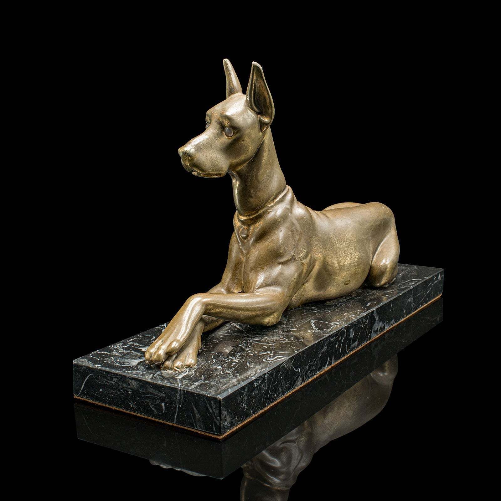 Vintage Great Dane Figure, English, Brass, Dog Statue, Marble, Art Deco, C.1930 photo vinterior