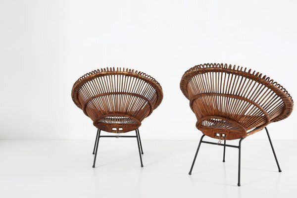 Furniture Rattan Lounge Armchairs By Janine Abraham & Dirk Jan Rol, 1960s, Set Of 2 photo