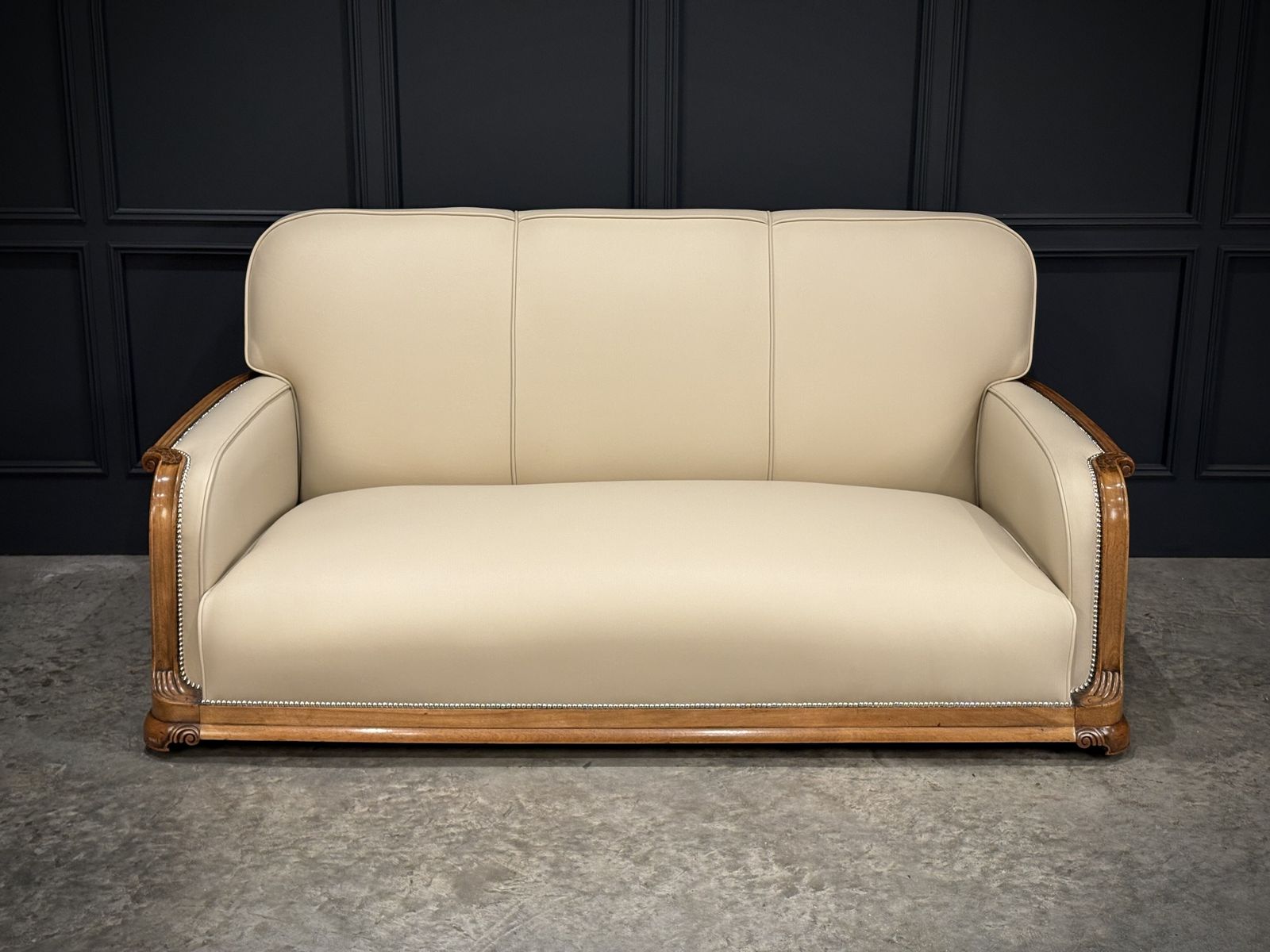 Art Deco Walnut & Leather 3 Piece Suite photo vintage
