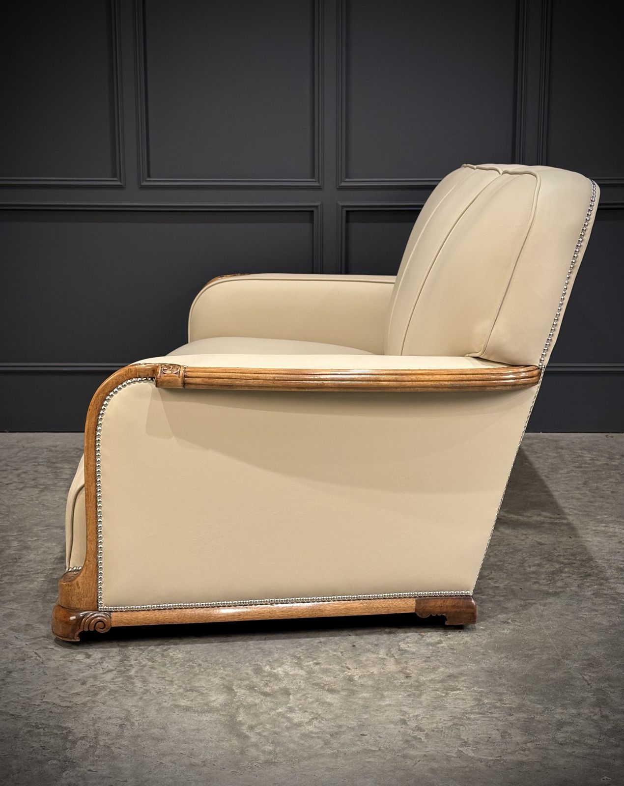 Furniture Art Deco Walnut & Leather 3 Piece Suite photo