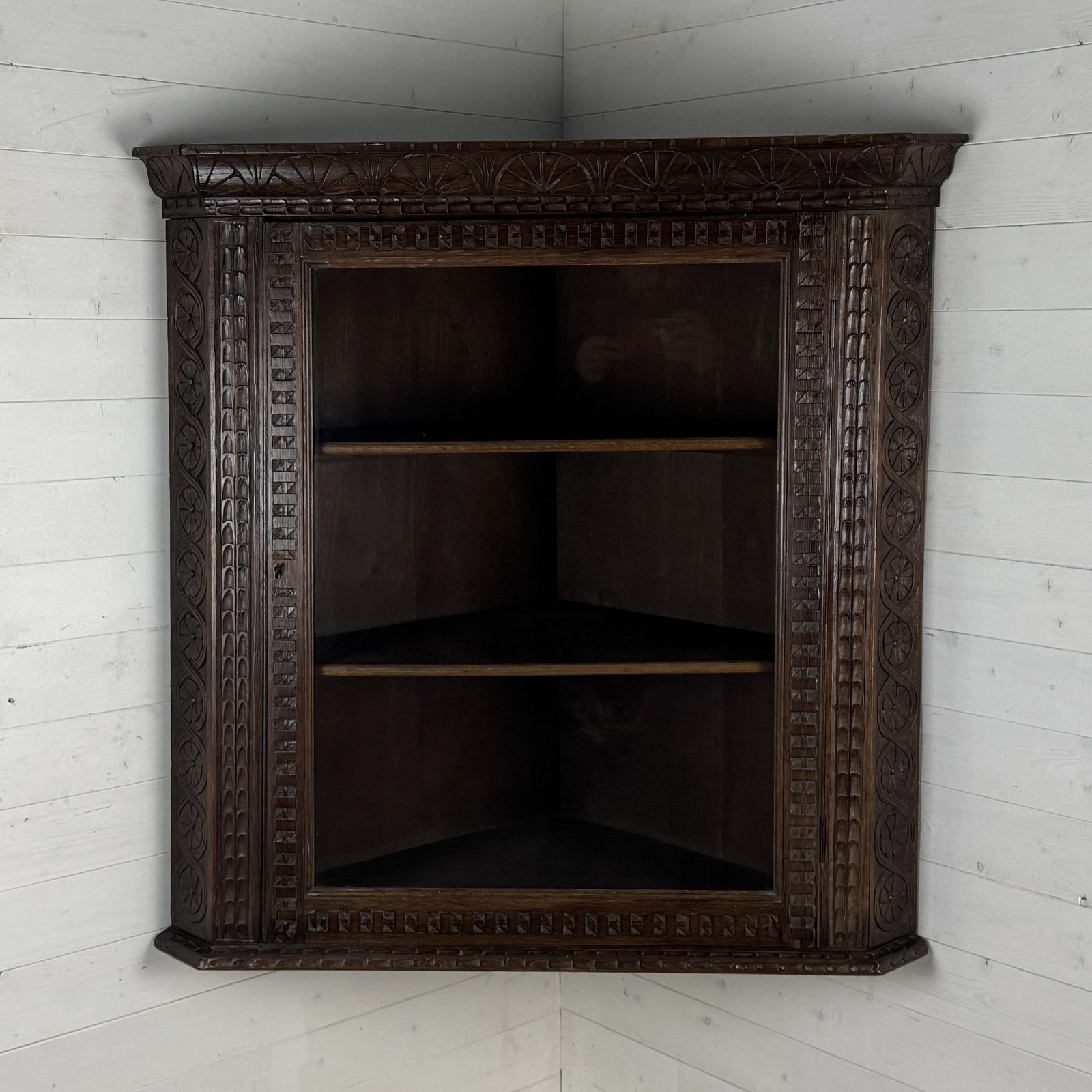 Antique Carved Oak Corner Cabinet With Key photo furniture