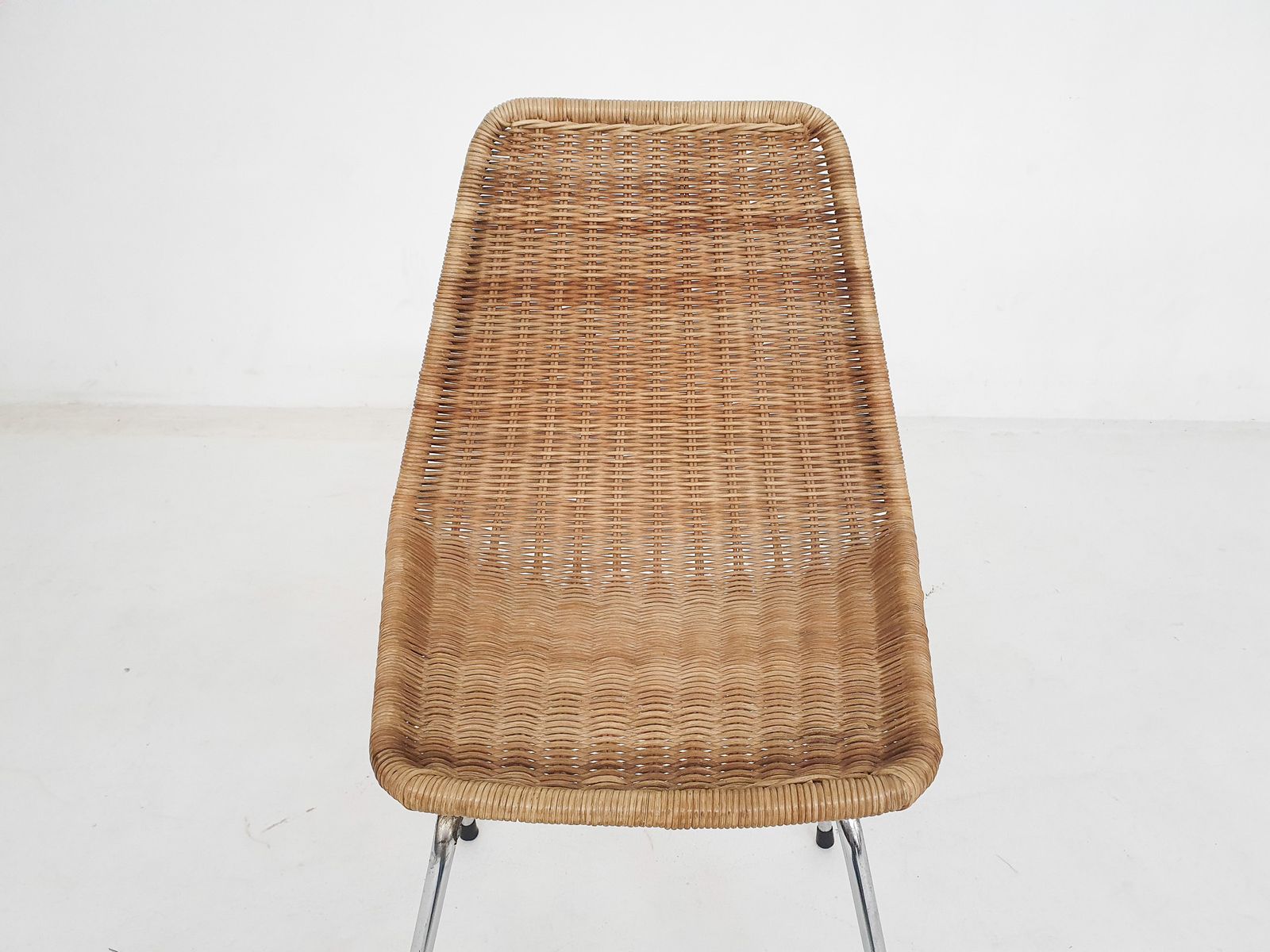 Mid Century Rattan And Metal Dining Chair, The Netherlands 1960's photo vinterior
