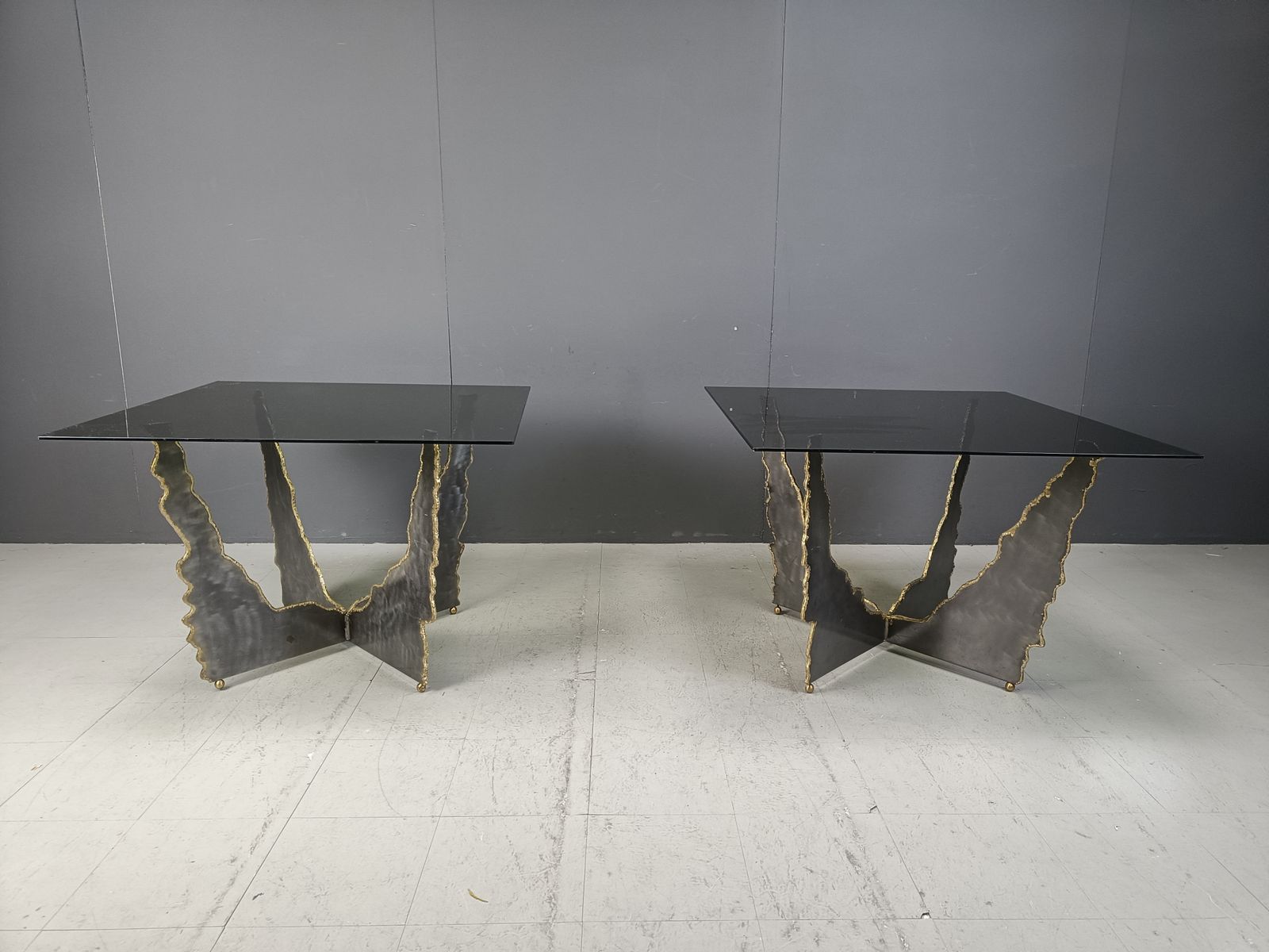 Brutalist Cut Steel Coffee Tables Or Side Tables, 1970s photo for sale