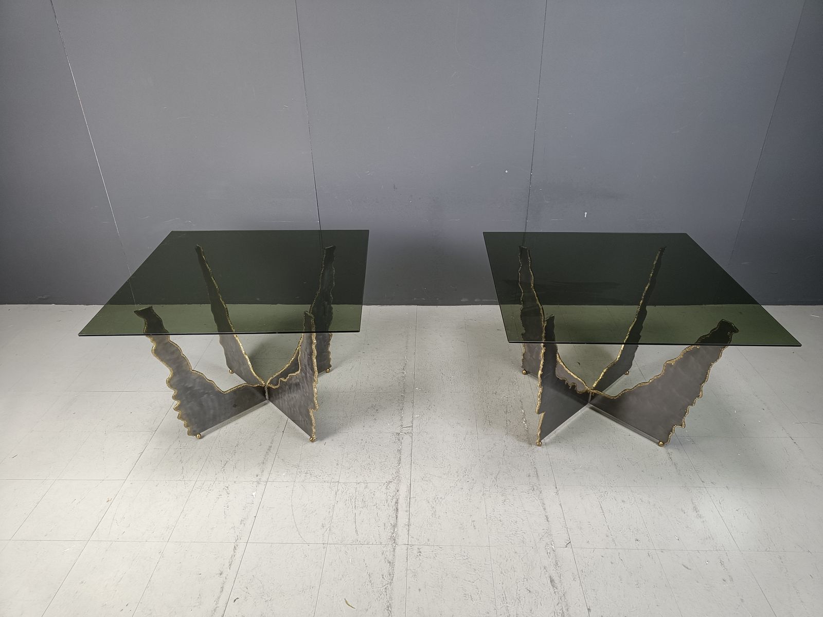 Brutalist Cut Steel Coffee Tables Or Side Tables, 1970s photo Furniture