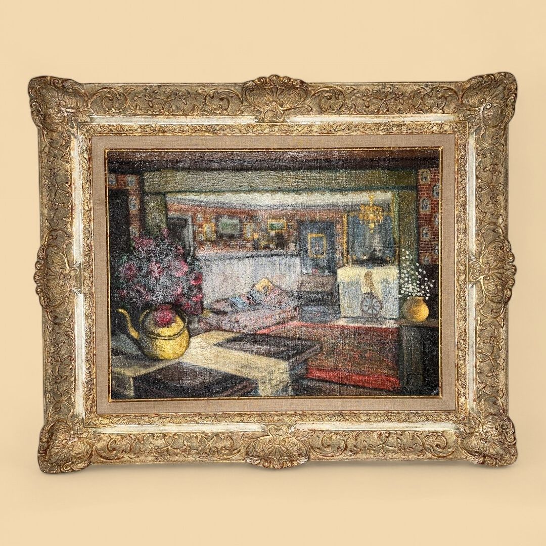 Interior With Yellow Teapot, Oil On Canvas Still Life Painting