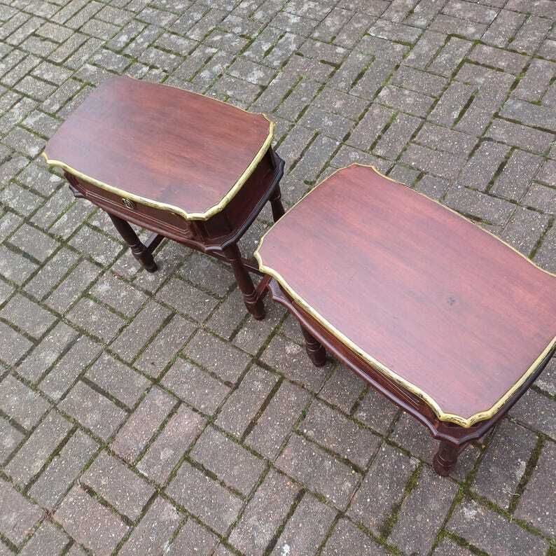 Pair Of Vintage Bedside Cupboards With Hand Painted Gold Highlights photo vinterior