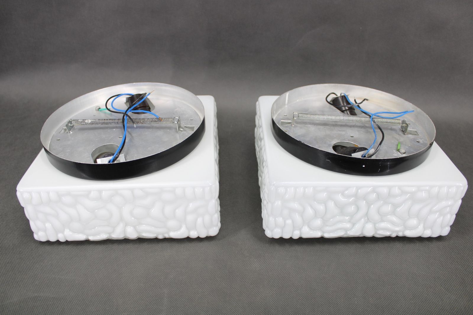 1970s Pair Of Milky Glass Square Ceiling Lights, Czechoslovakia photo vintage