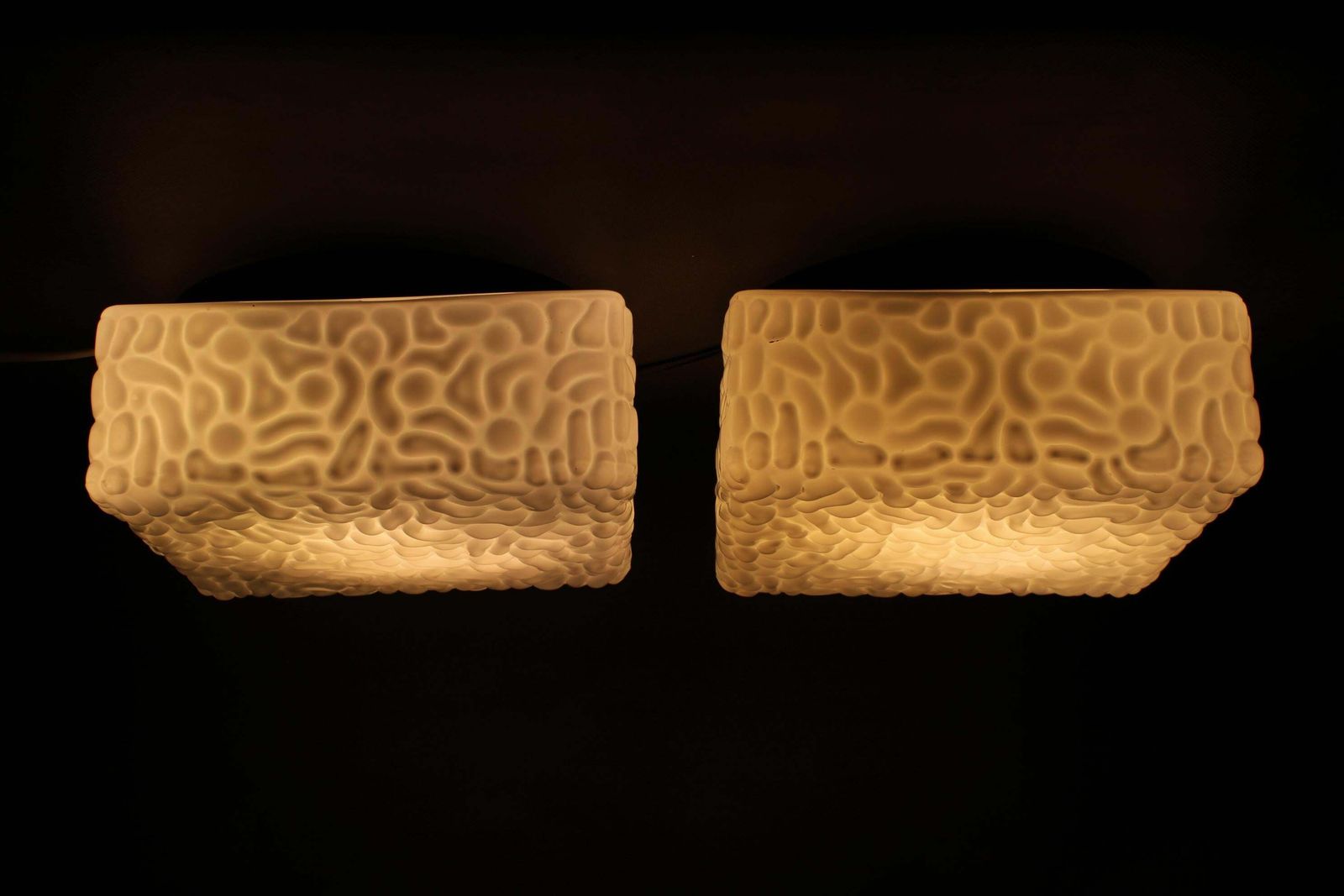photo furniture 1970s Pair Of Milky Glass Square Ceiling Lights, Czechoslovakia