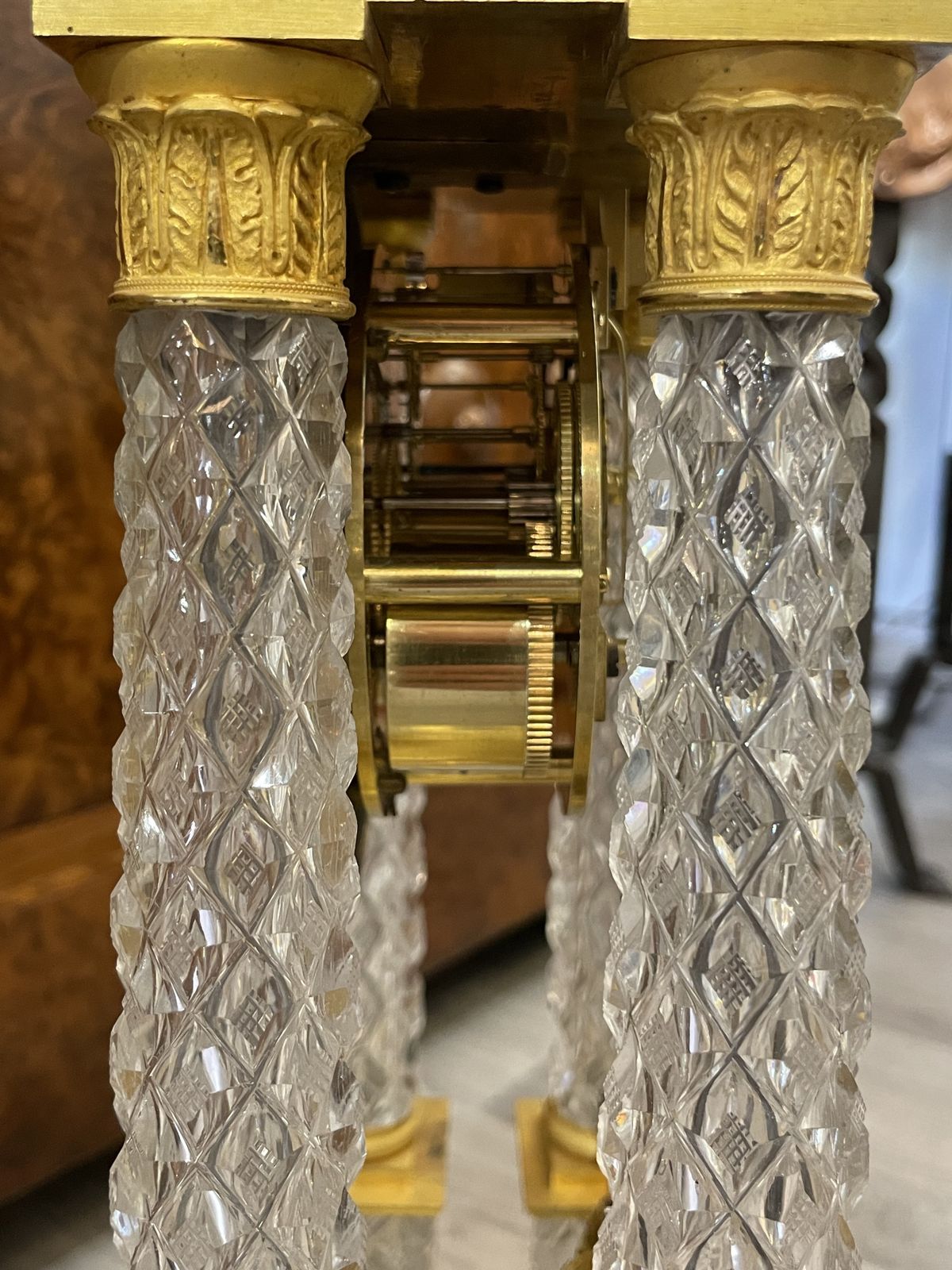 photo for sale A Fine French Charles X Ormolu And Cut Crystal Portico Mantle Clock