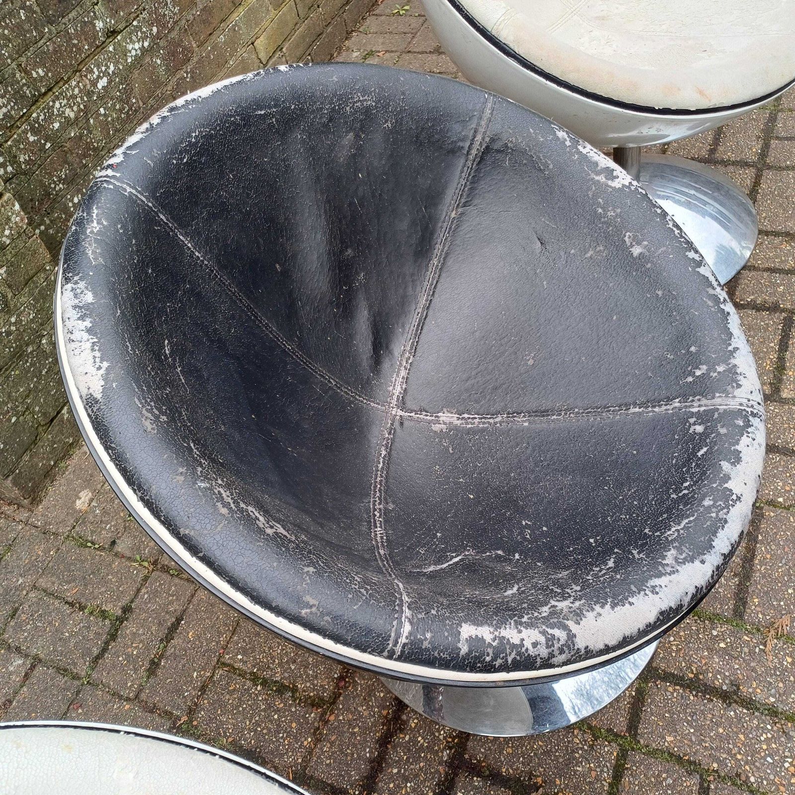 Set Of 3 1970s Style Globe Chairs Chrome And Fibre Glass Or Plastic Need Work photo for sale