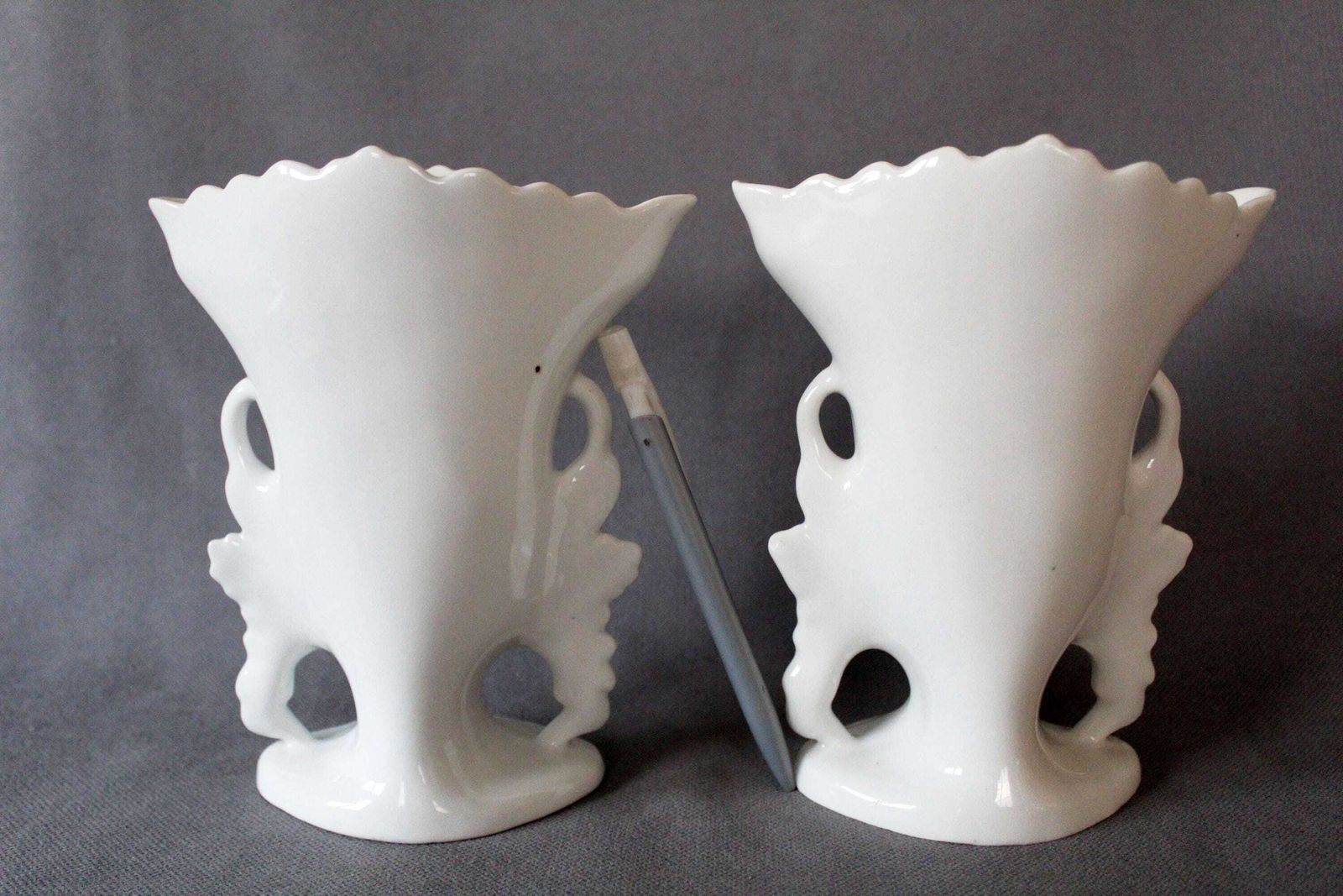 Antique 2 Vieux Paris Porcelain Vases, Louis Philippe Cornet Vase, Bridal Vase, White Mantel Vase, Wedding Vase, Twin Vase, Hand Painted photo vinterior