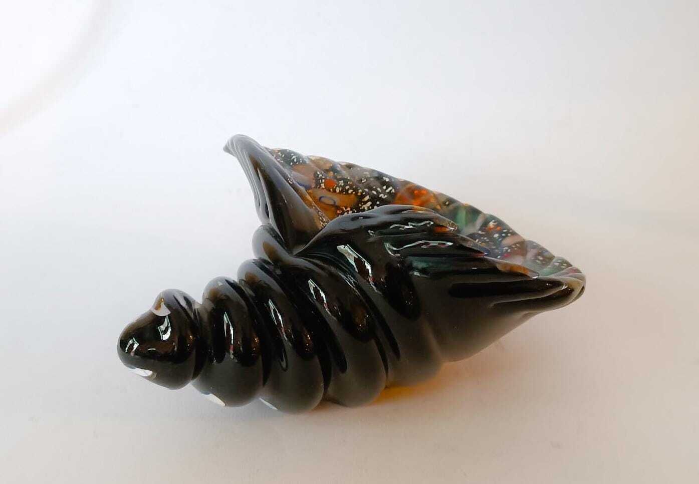 Murano Glass Cornucopia Rest Of The Day Michielotto Design 1988 Black Silver Leaf Dino Martens B photo for sale