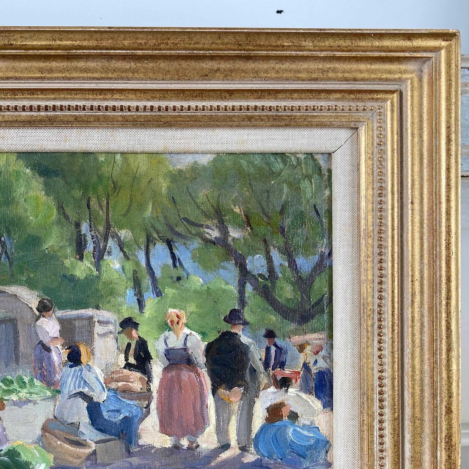 Sunlit Town Square Antique Original Oil On Canvas Impressionist Painting In A Southern European Setting photo vinterior
