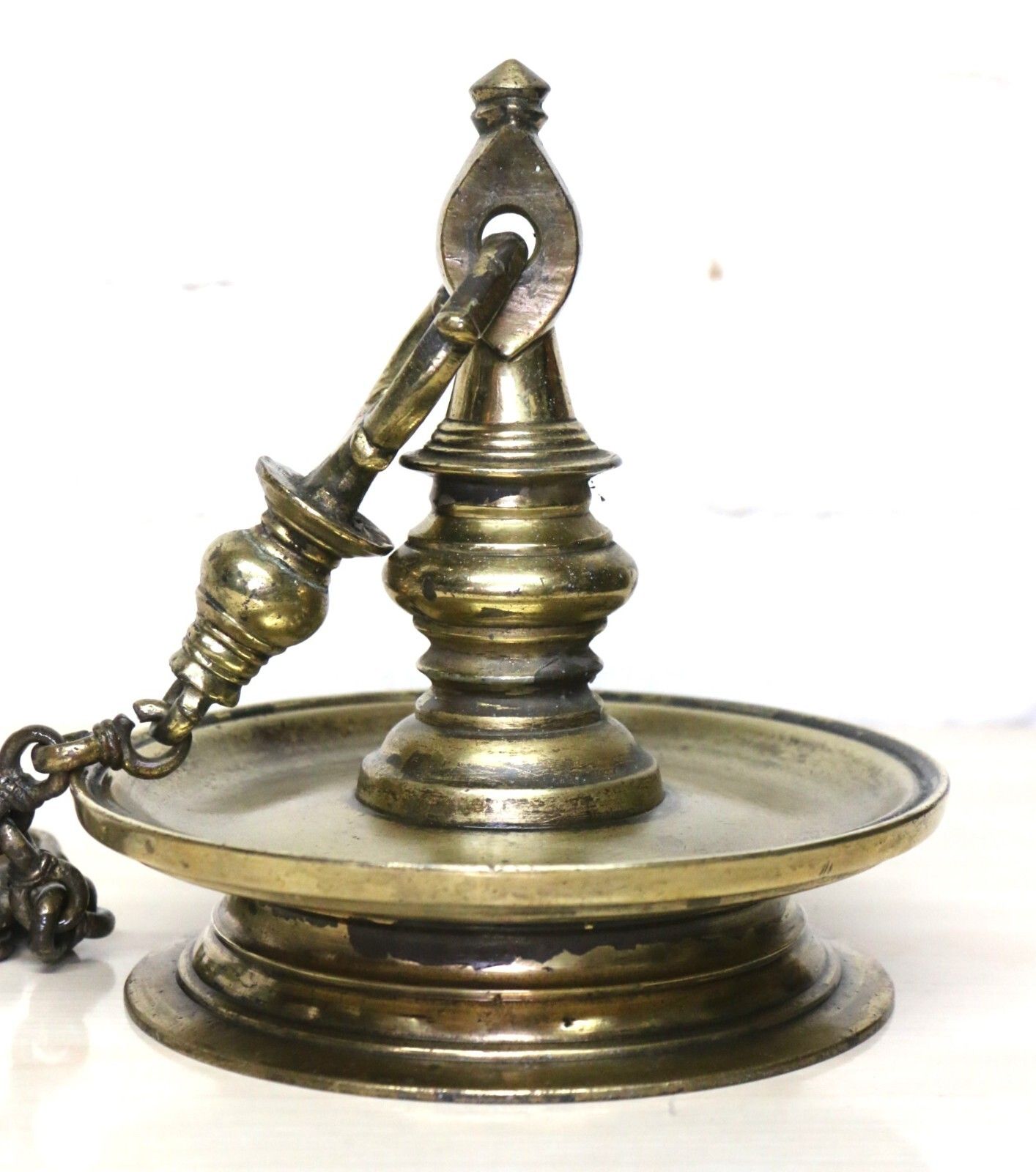 Antique Ceremonial Hanging Oil Lamp Bronze Thooku Vilakku Hindu Temple Gilt photo vinterior