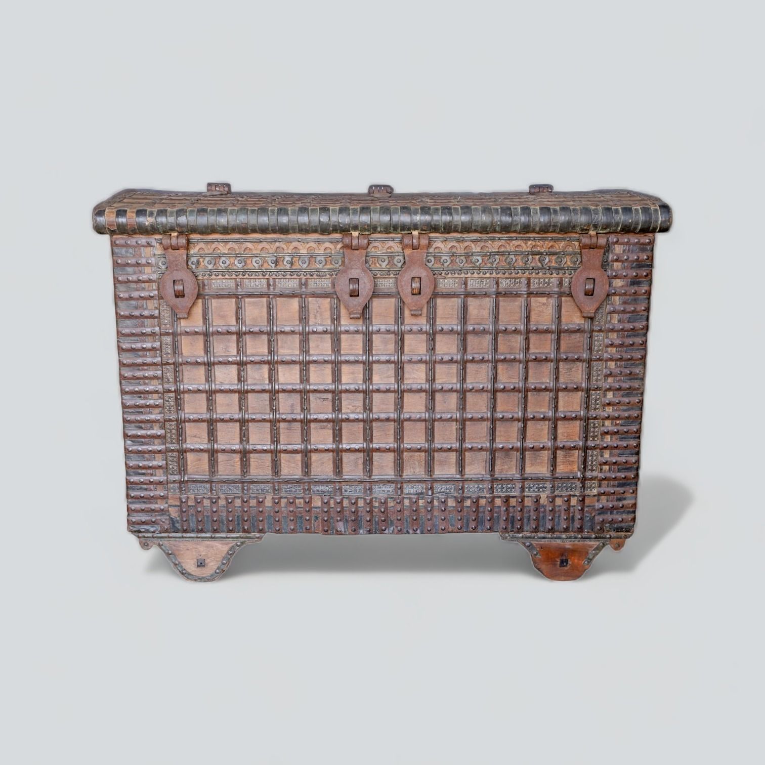 Antique Damchiya Bridal Dowry Chest With Four Distinct Iron Locks, Circa 1890 photo furniture