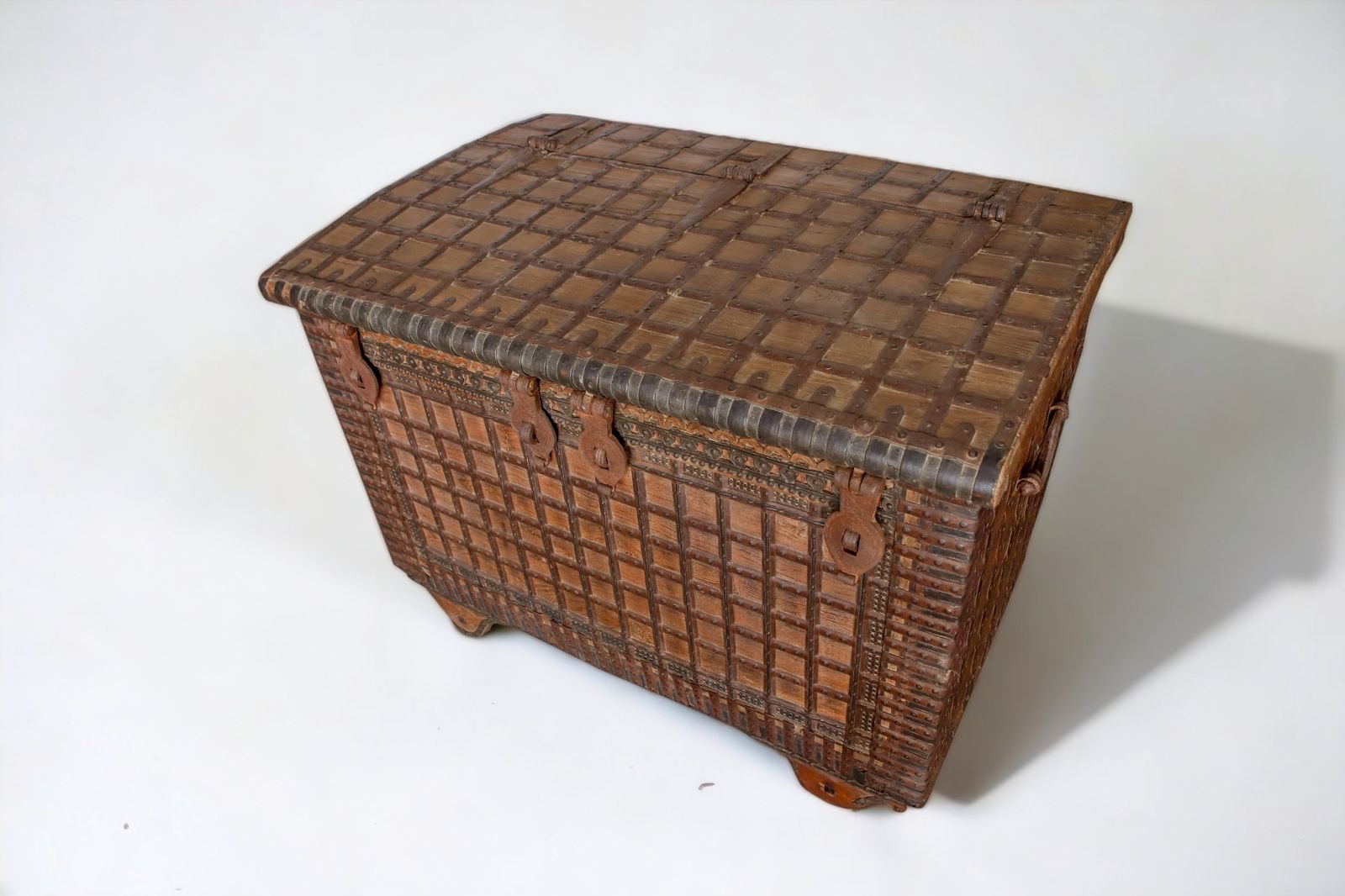 Antique Damchiya Bridal Dowry Chest With Four Distinct Iron Locks, Circa 1890 photo 7900.0