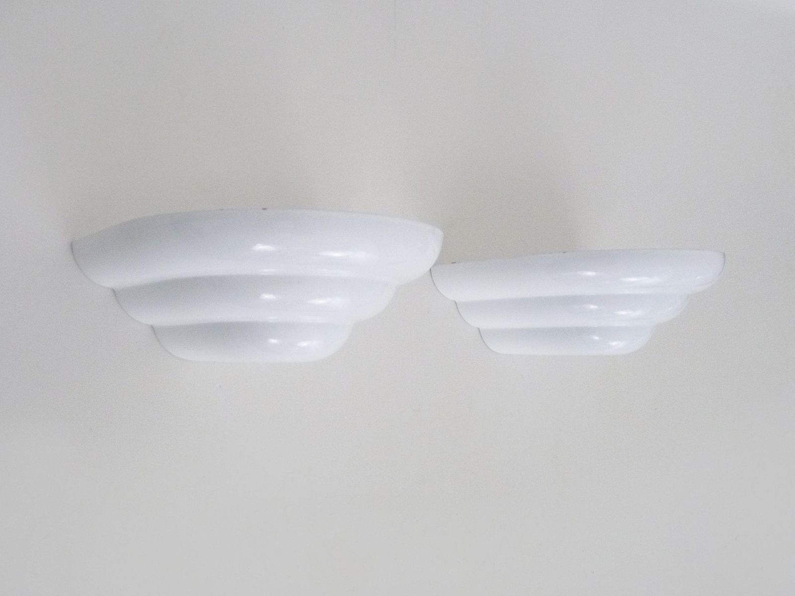 Pair Of Art Deco Style Wall Lights In White Lacquered Metal. Year 80
